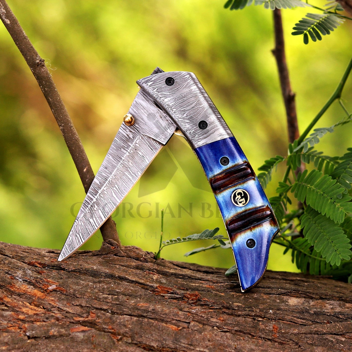 The Sullivan Folder 7.5-inch Hand Forged Damascus Steel Pocket Knife with Leather Sheath