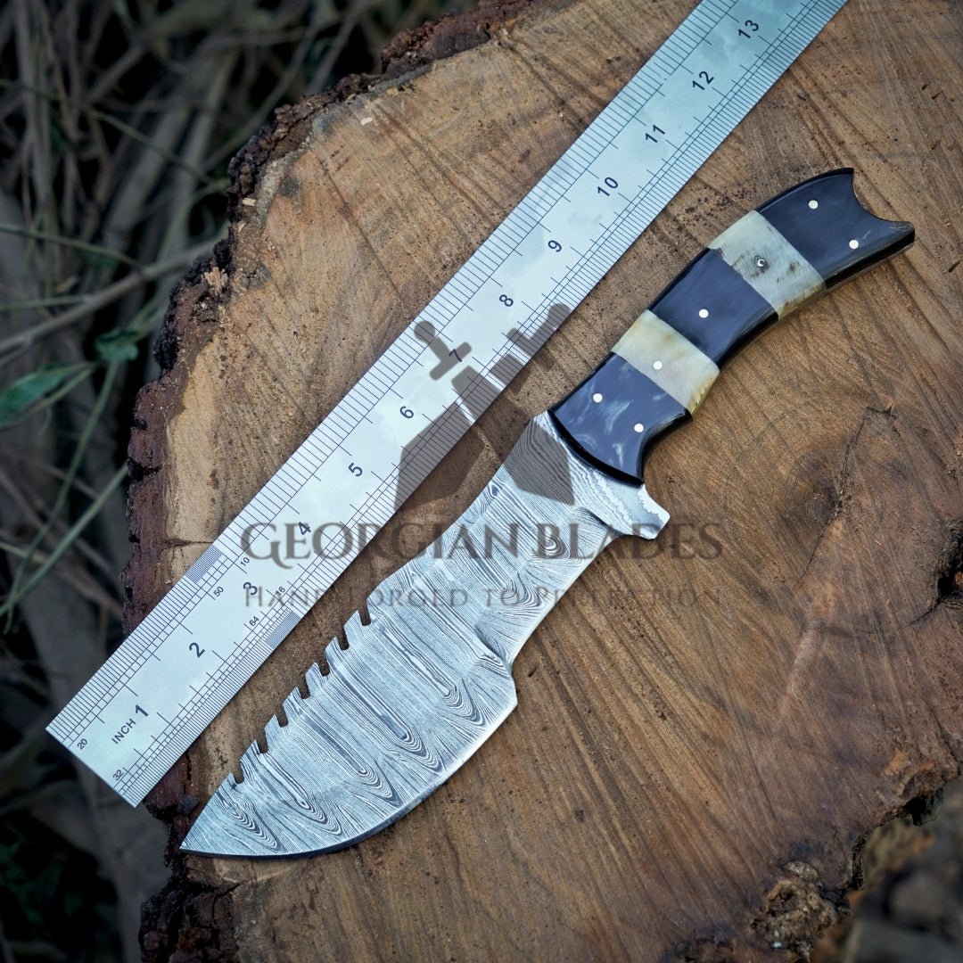 Trekker's Edge: HAND FORGED DAMASCUS Steel Hunting BUSHCRAFT SURVIVAL TRACKER KNIFE