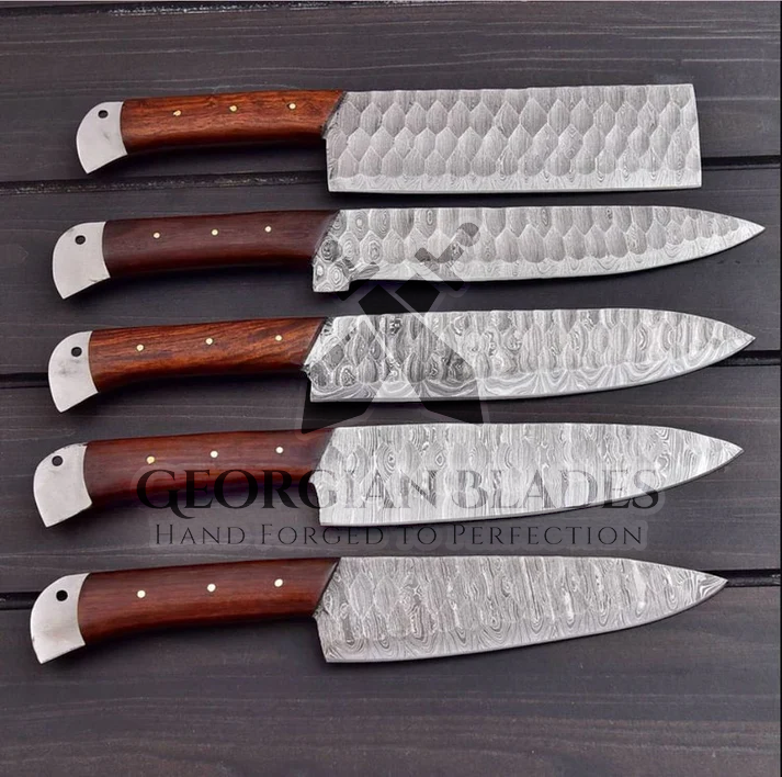 Legacy Blades - 5 Piece Chef Set Hand Forged with Leather Roll