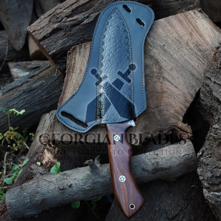 Artisan Crafted Full Tang Hunting Knife with Fire Pattern Damascus Blade