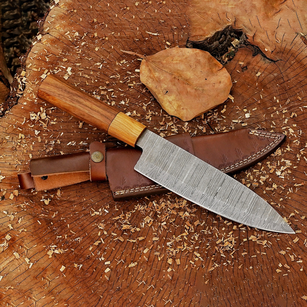 Celestial Dust: 12" Handmade Damascus Damascus Steel Chef Knife Olive Wood Handle, Cooking Knife