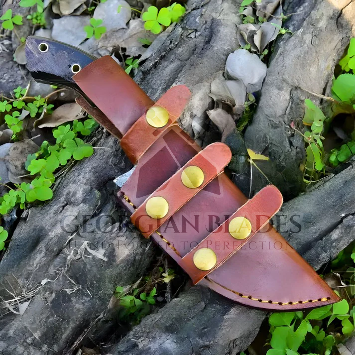 Wilderness Wayfinder: 10” Custom Hand Forged Damascus Steel Tracker Knife With Ram Horn Handle