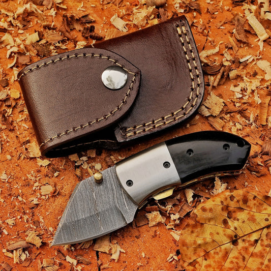 Tiny Torque - Hand Forged 5" EDC Mini Pocket Folding Knife with Leather Sheath