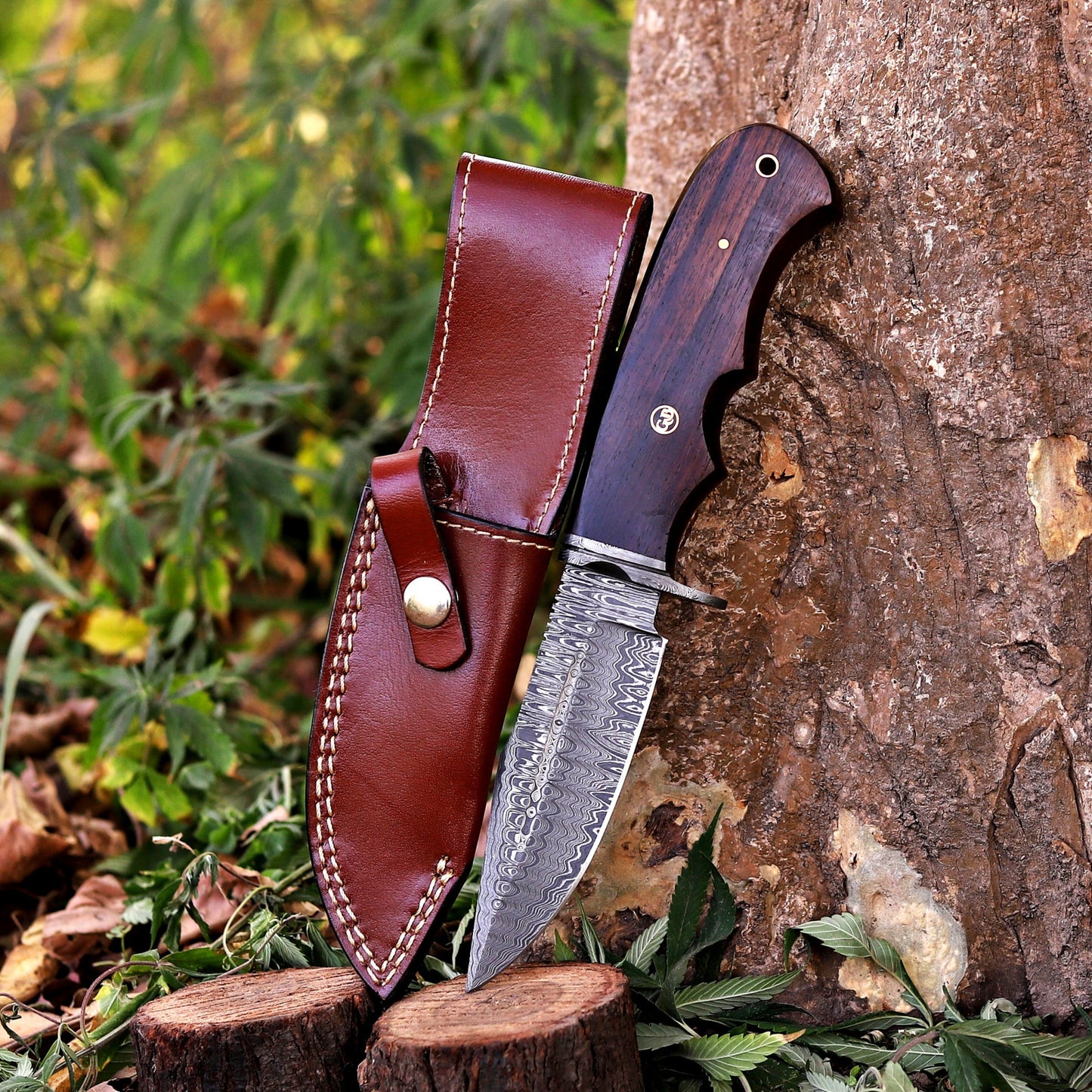 Onyx Seeker - 10.5 inch Hidden Tang Damascus Steel Hunting Knife