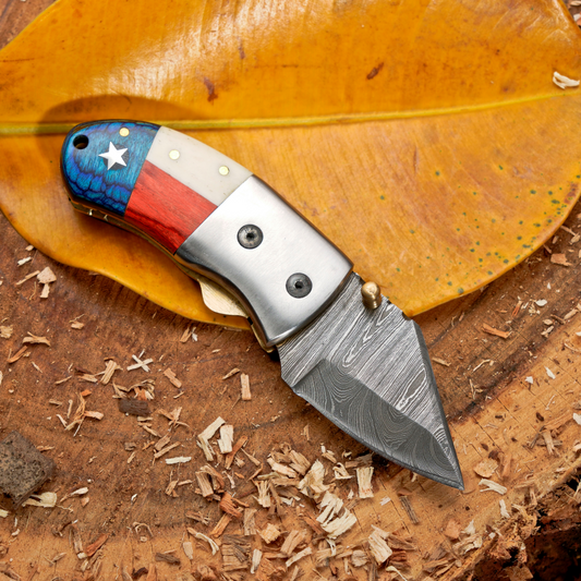 Paul Revere Knife - Hand Forged 5" EDC Mini Pocket Folding Knife with Leather Sheath