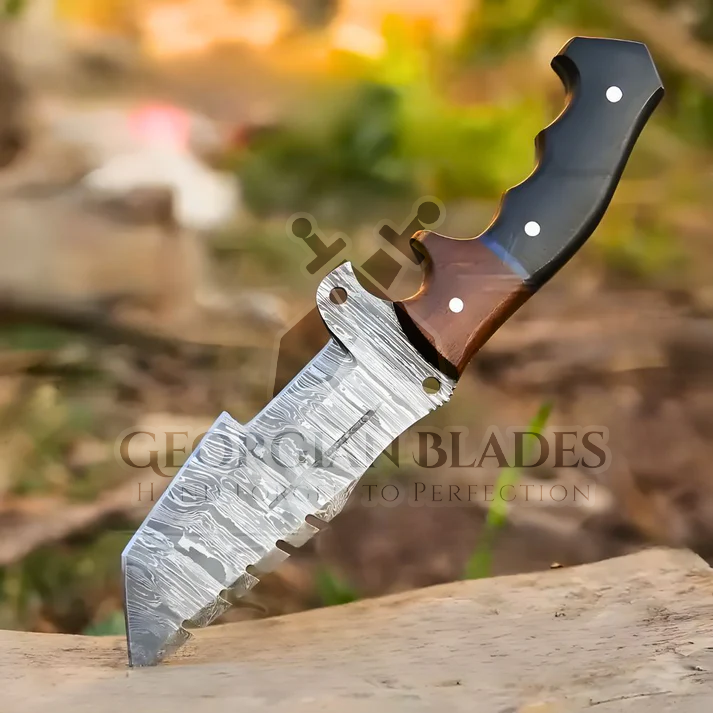 Explorer's Companion: 10” Damascus Steel Tracker Hunting Camping Knife With Resin & Wood Handle