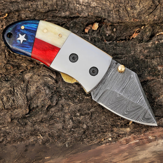 Paul Revere Knife - Hand Forged 5" EDC Mini Pocket Folding Knife with Leather Sheath