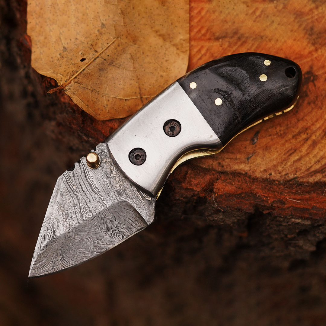 Tiny Torque - Hand Forged 5.5" EDC Mini Pocket Folding Knife with Leather Sheath