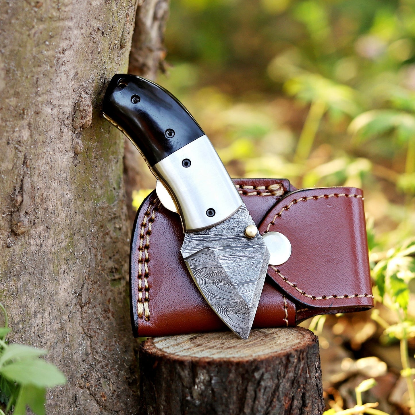 Tiny Torque - Hand Forged 5" EDC Mini Pocket Folding Knife with Leather Sheath