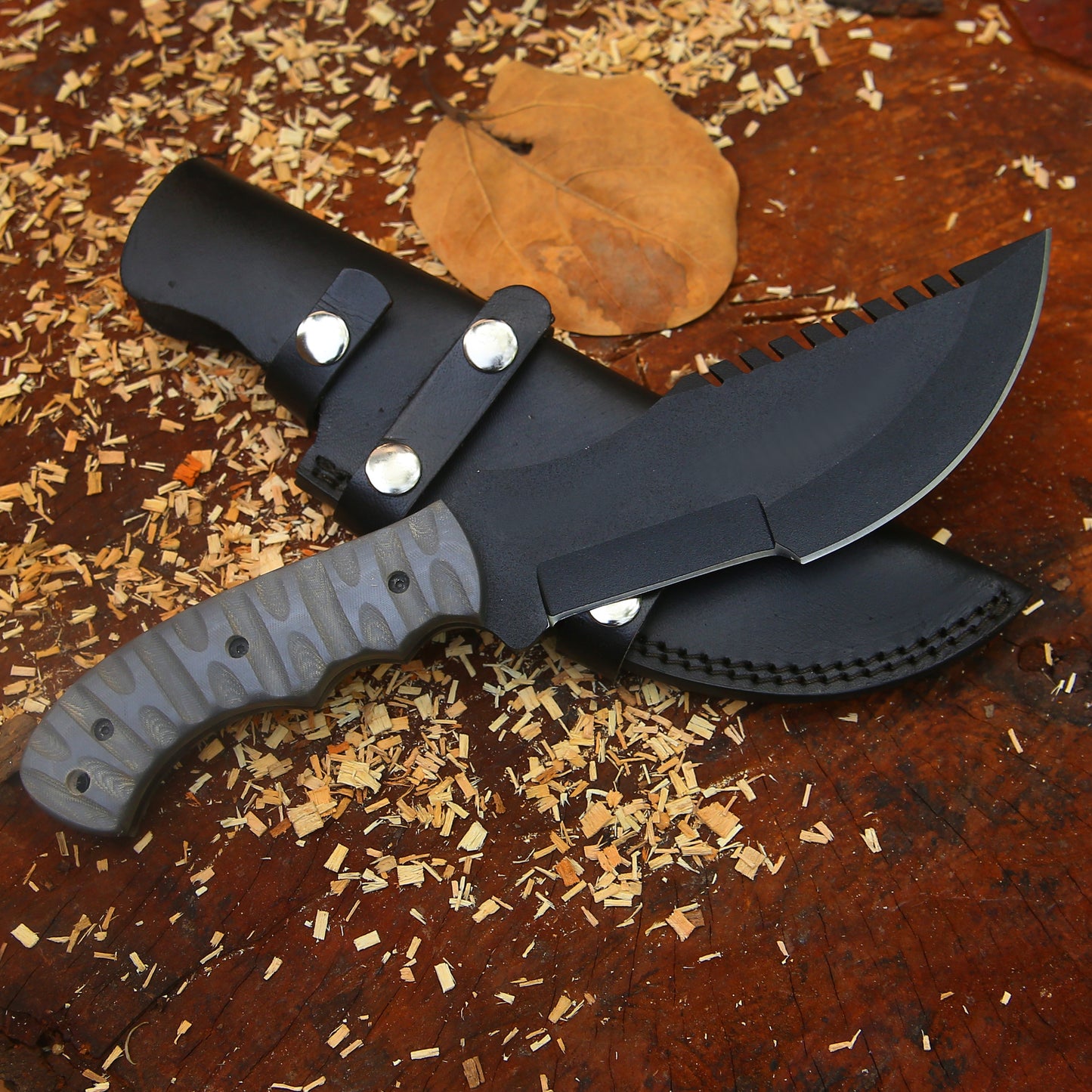 Shadowback Tracker – 12 inch Full Tang Tactical Survival Knife with Micarta Handle and Leather Sheath