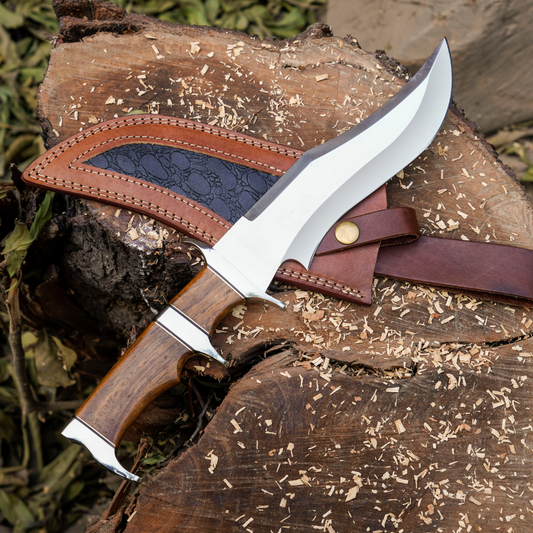 Timber Titan Bowie: Bowie Knife - Handmade Fix Blade Knife - Semi Stainless Steel - Rose Wood Handle