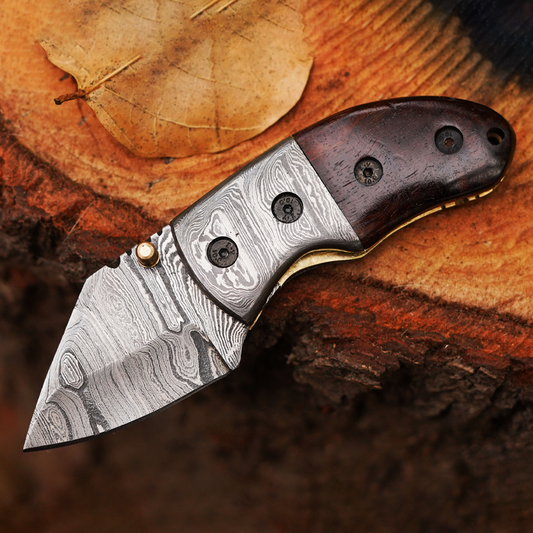 ZenithZing - Hand Forged 5.5" Mini Folding Knife with Leather Sheath
