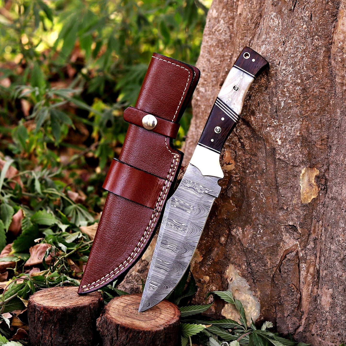 Savage Soulblade - 11" Custom Hand Forged Hunting Knife with Leather Sheath
