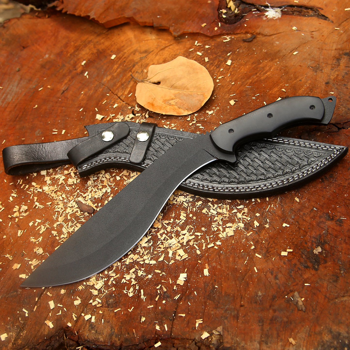 Blackhawk Tracker Kukri: 16" Heavy Duty Carbon Steel Outdoor Kukri Knife with Micarta Handle & Leather Sheath