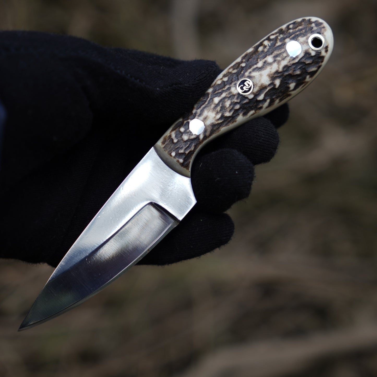 The Ghost Ridge Hunting Knife - Premium Hand Forged Full Tang Skinning Knife - Stag Antler Handle - D2 Steel- 7 inches