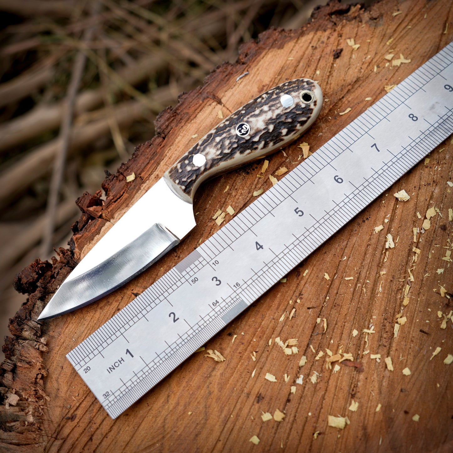 The Ghost Ridge Hunting Knife - Premium Hand Forged Full Tang Skinning Knife - Stag Antler Handle - D2 Steel- 7 inches