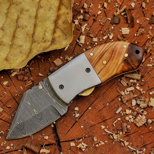 The "Davy Crockett" Mini EDC 5" Folding Knife with Leather Sheath