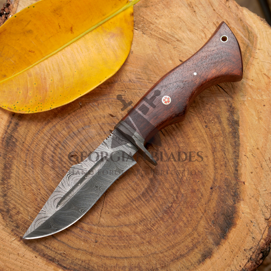Woodman's Ally - 10.5" Hand Forged Damascus Hunting Knife with Leather Sheath