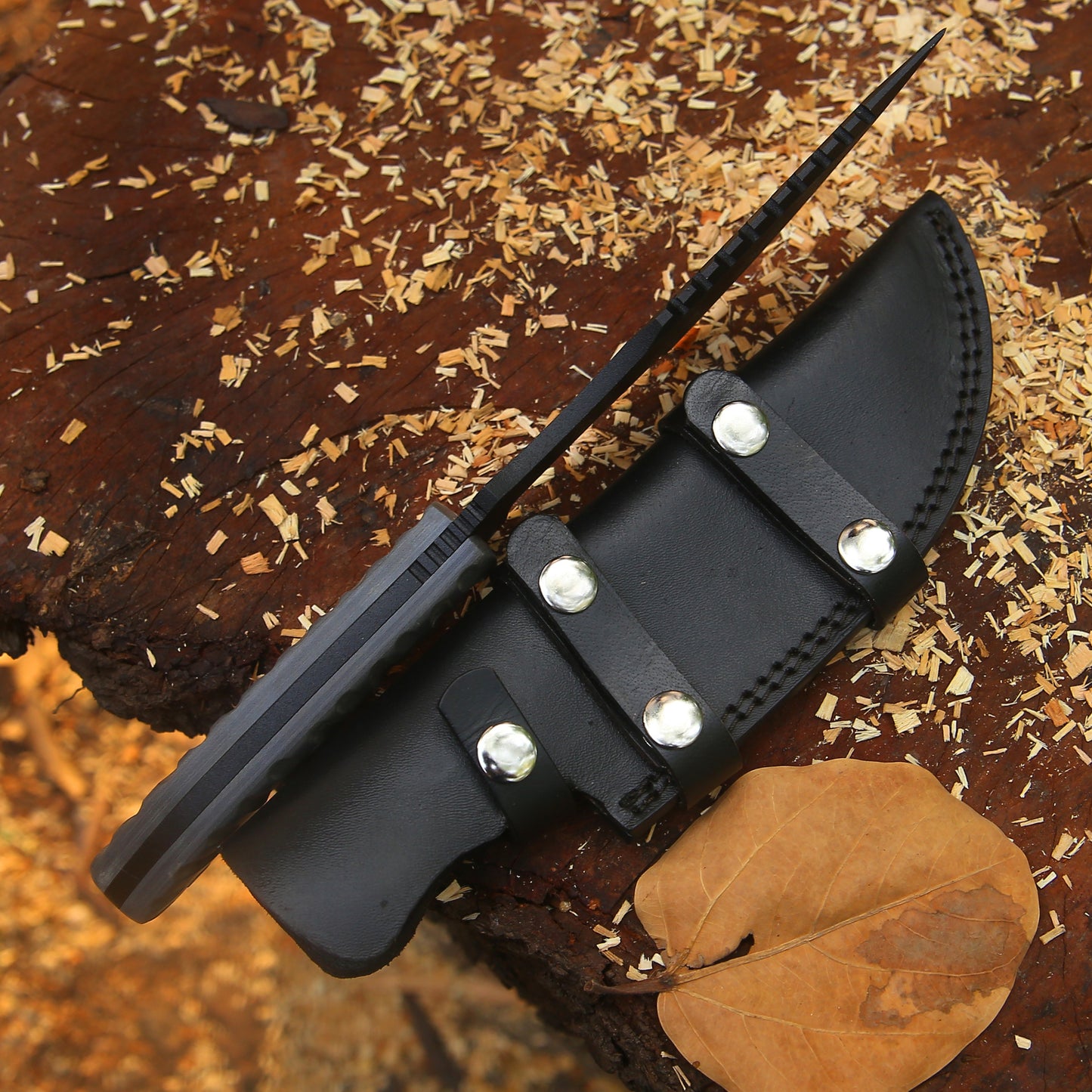 Shadowback Tracker – 12 inch Full Tang Tactical Survival Knife with Micarta Handle and Leather Sheath