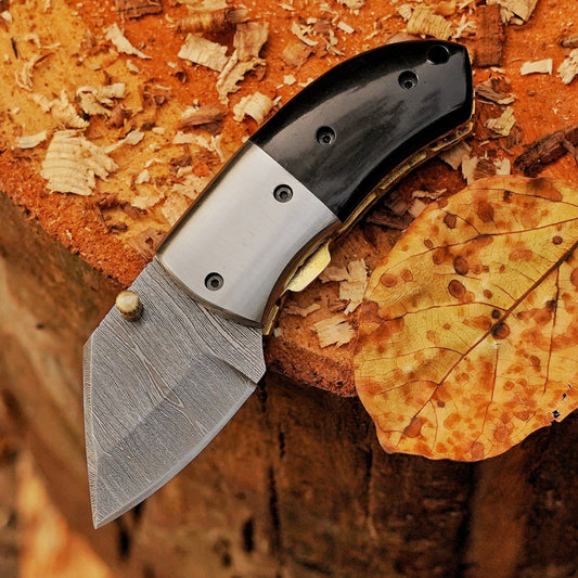 Tiny Torque - Hand Forged 5" EDC Mini Pocket Folding Knife with Leather Sheath