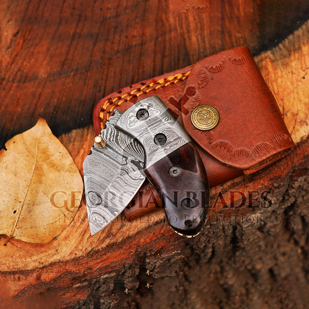 ZenithZing - Hand Forged 5.5" Mini Folding Knife with Leather Sheath