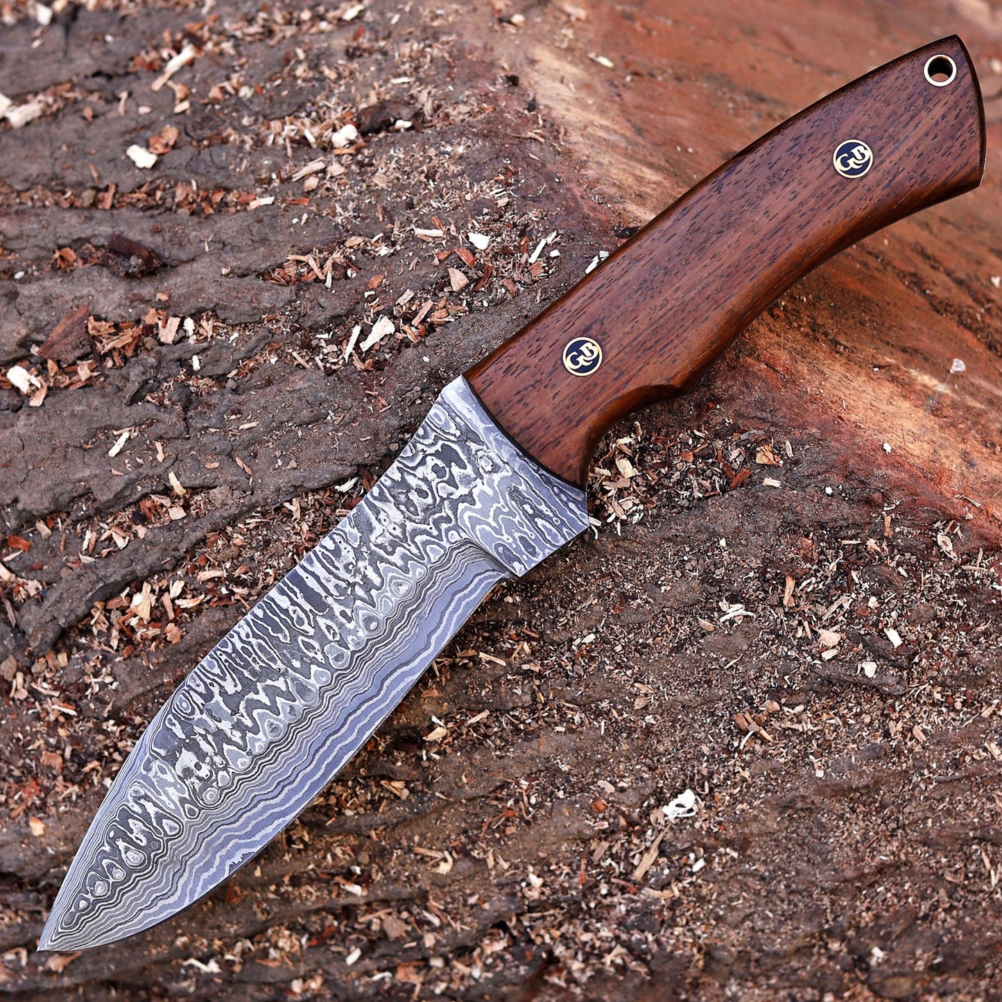 Razorwind - 11" Full Tang Hand Forged Damascus Hunting Knives with Walnut Wood Handle
