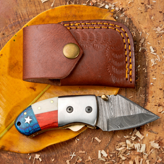 Paul Revere Knife - Hand Forged 5" EDC Mini Pocket Folding Knife with Leather Sheath