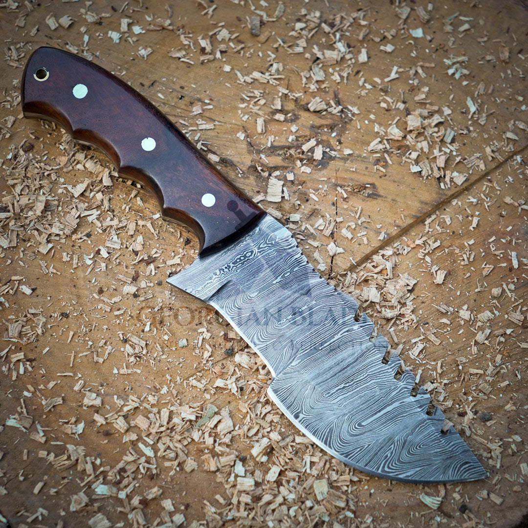 Mystic Mirage Tracker Knife - Hand Forged Damascus Steel Hunting Tracker Wood Handle