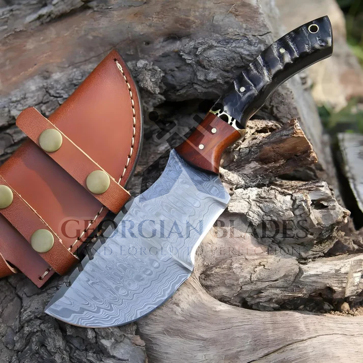 Expedition Emissary: Handmade Damascus Steel Hunting Tracker Knife With Ram Horn & Cocobolo Wood Handle