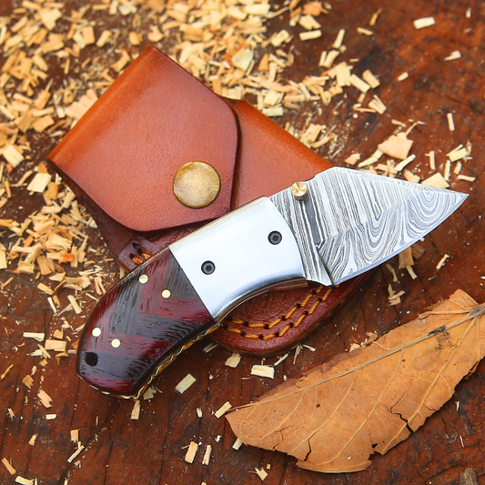 Mini Marvel - Hand Forged 5.5" Folding Knife with Leather Sheath