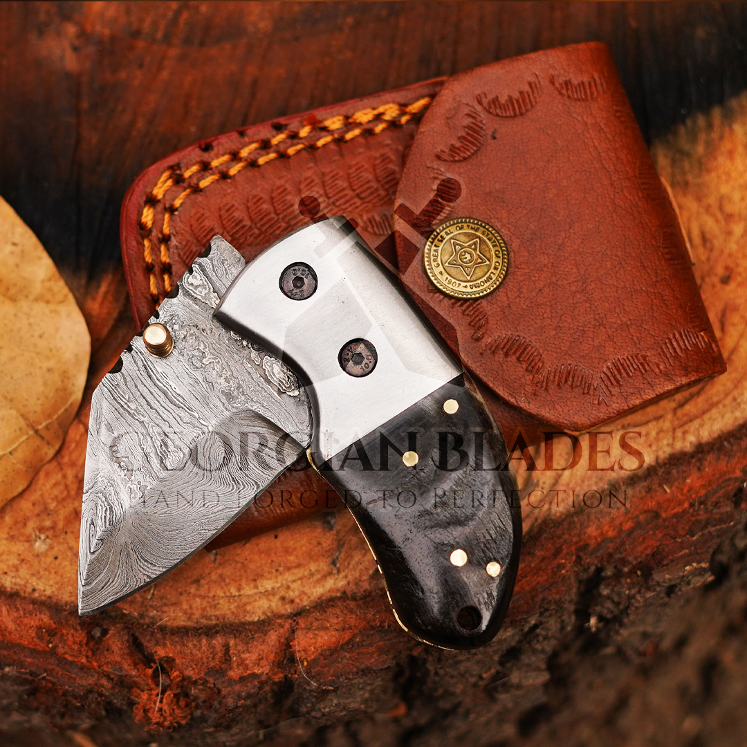 Tiny Torque - Hand Forged 5.5" EDC Mini Pocket Folding Knife with Leather Sheath