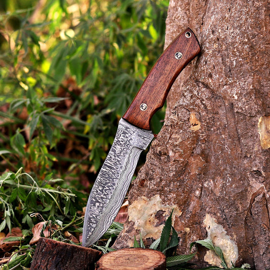 Razorwind - 11" Full Tang Hand Forged Damascus Hunting Knives with Walnut Wood Handle
