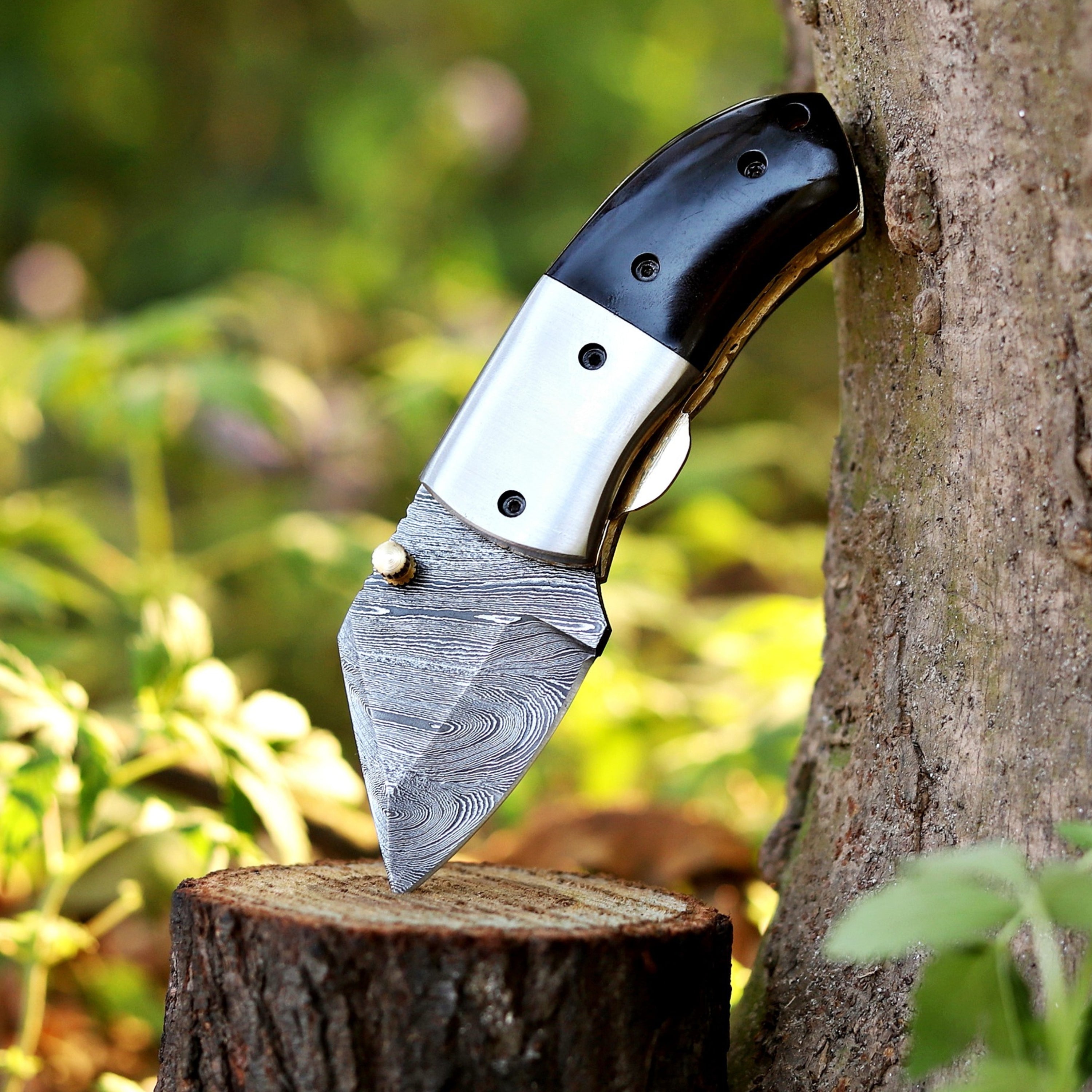 Tiny Torque - 5 inch Hand Forged Mini Folding Knife with Leather