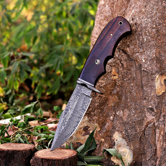 Onyx Seeker - 10.5 inch Hidden Tang Damascus Steel Hunting Knife