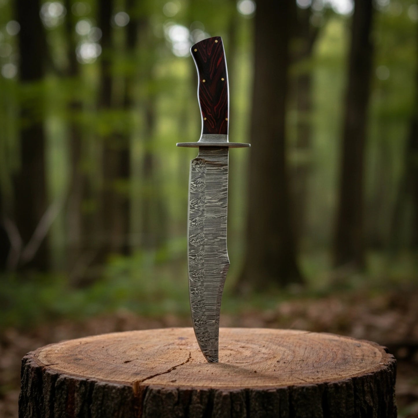 Long Creek Bowie – 15.25" Hand-Forged Damascus Bowie Knife with Leather Sheath