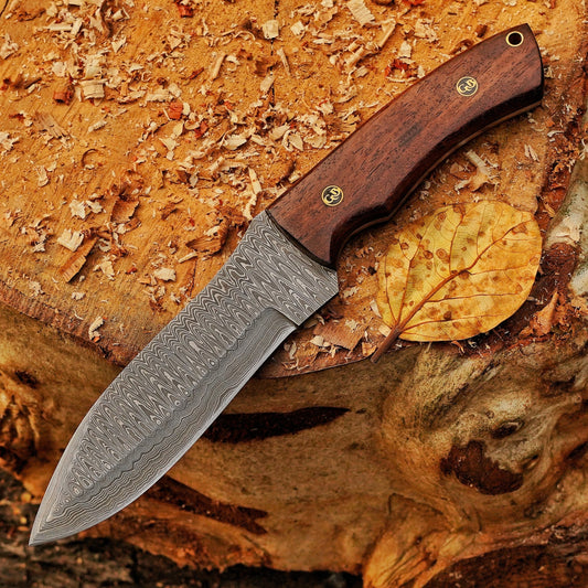 Razorwind - 11" Full Tang Hand Forged Damascus Hunting Knives with Walnut Wood Handle