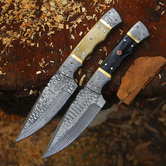 Br'er Rabbit Blade -  8.5” Hand Forged Damascus Steel Full Tang Skinner Knife - Camel Bone Handle