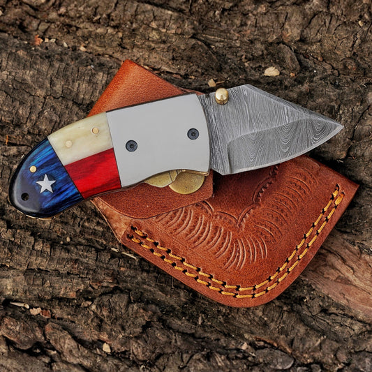 Paul Revere Knife - Hand Forged 5" EDC Mini Pocket Folding Knife with Leather Sheath
