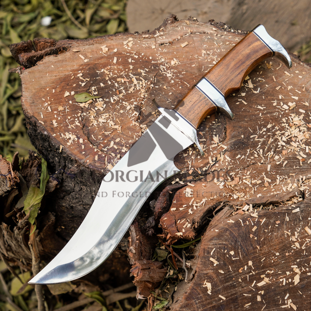 Timber Titan Bowie: Bowie Knife - Handmade Fix Blade Knife - Semi Stainless Steel - Rose Wood Handle