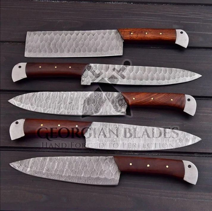 Legacy Blades - 5 Piece Chef Set Hand Forged with Leather Roll