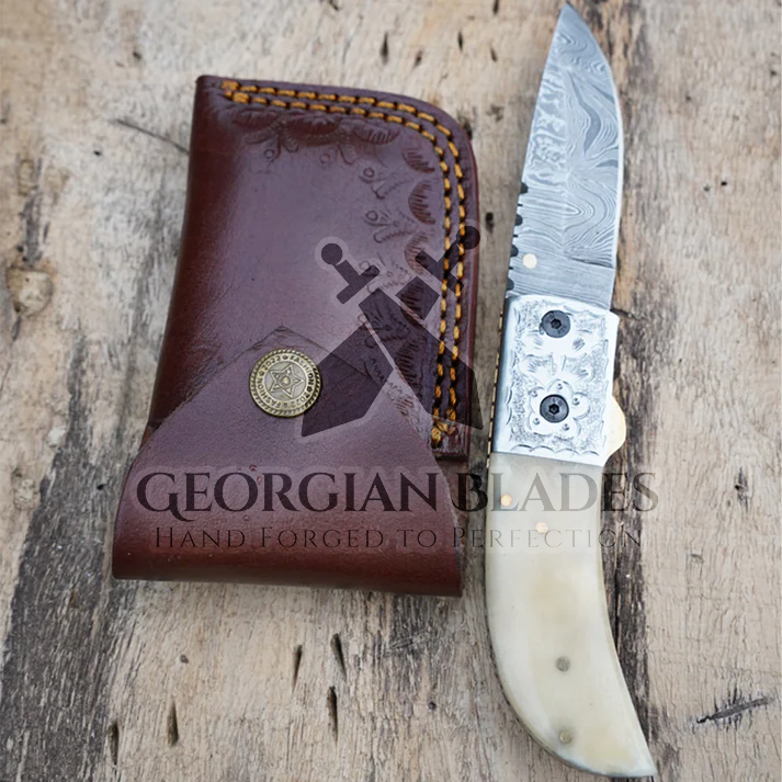 LunarLoom - 7" Hand Forged Pocket Knife with Leather Sheath
