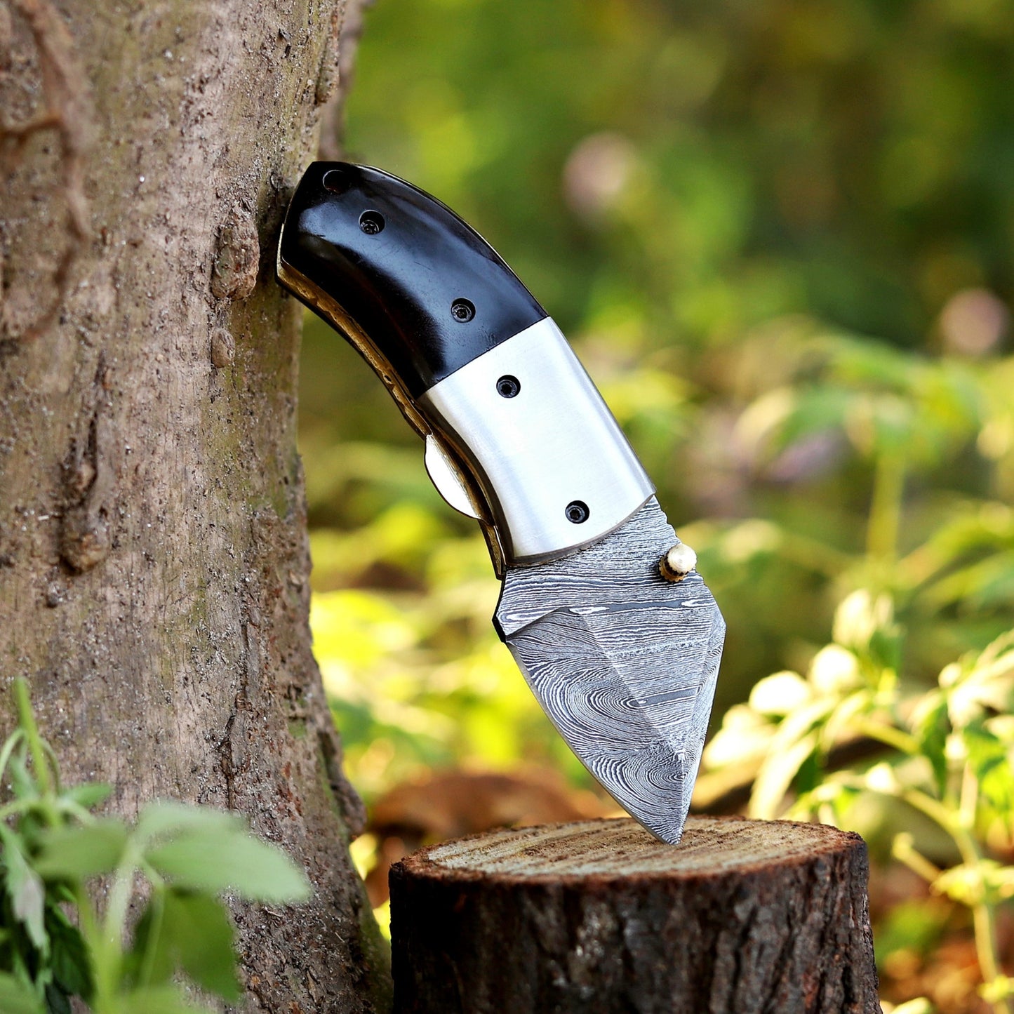 Tiny Torque - Hand Forged 5" EDC Mini Pocket Folding Knife with Leather Sheath
