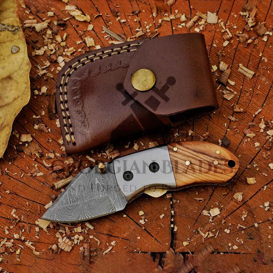 The "Davy Crockett" Mini EDC 5.5" Folding Knife with Leather Sheath