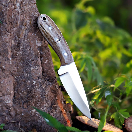 The Ghost Ridge Hunting Knife - Premium Hand Forged Full Tang Skinning Knife - Stag Antler Handle - D2 Steel- 7 inches