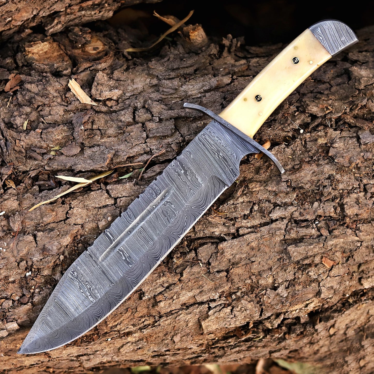 Paul Bunyan Razor - 15" Handmade Damascus Steel Bowie Knife- Full Tang - Camel Bone Handle