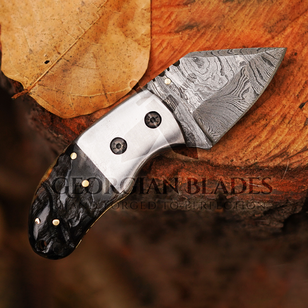 Tiny Torque - Hand Forged 5.5" EDC Mini Pocket Folding Knife with Leather Sheath