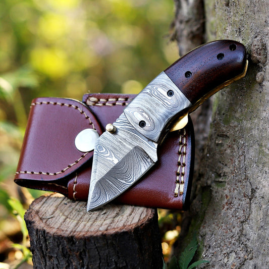 ZenithZing - Hand Forged 5.5" Mini Folding Knife with Leather Sheath