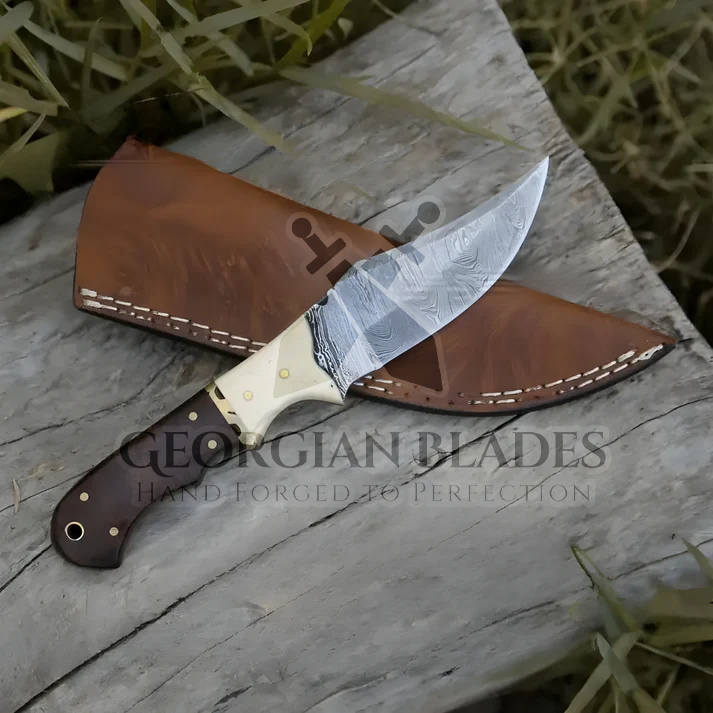 Johnny Appleseed Blade - 10” Custom Hand Forged Damascus Steel Full Tang Hunting Knife - Wood & Bone Handle