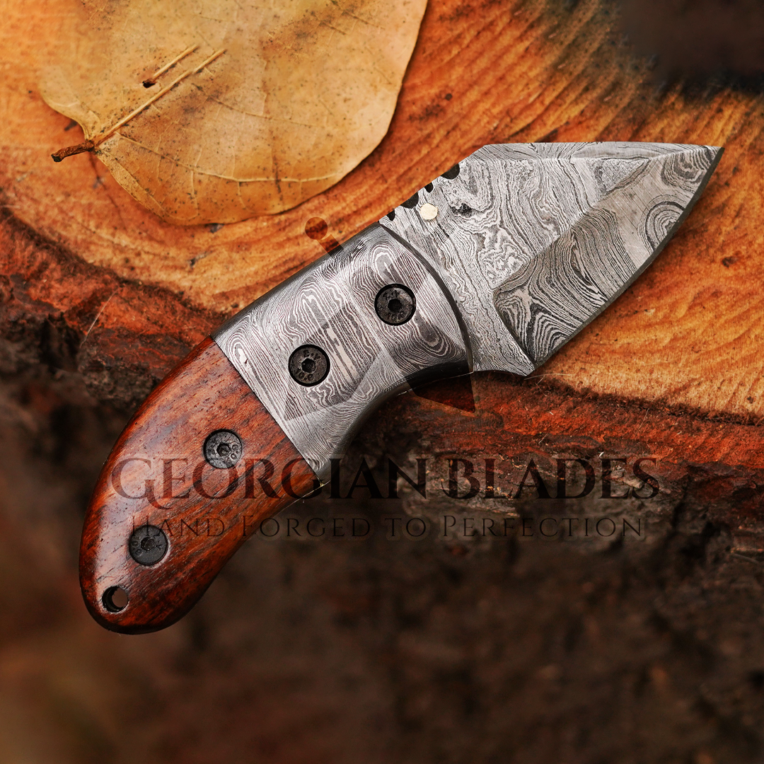 ZenithZing - Hand Forged 5.5" Mini Folding Knife with Leather Sheath