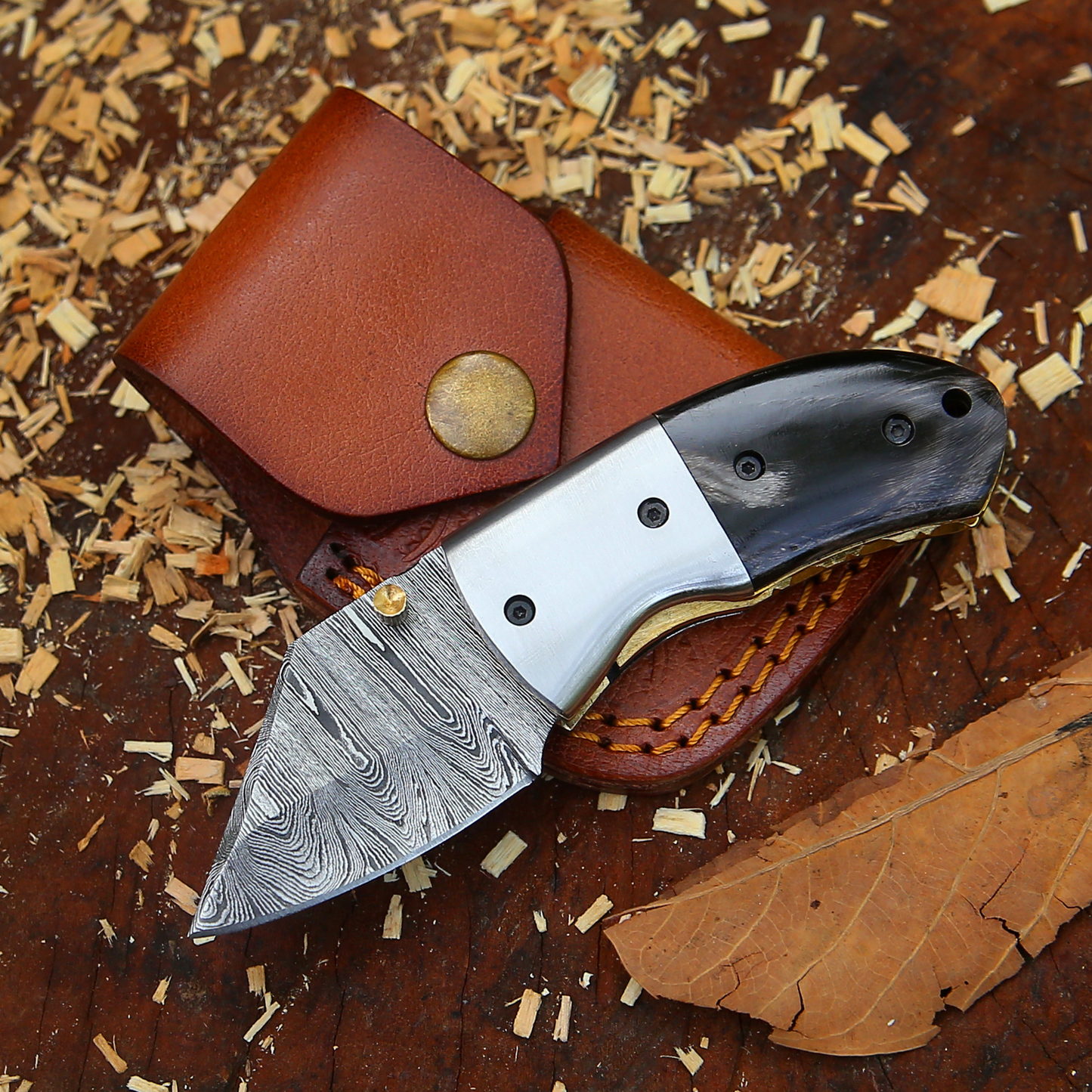 Tiny Torque - Hand Forged 5.5" EDC Mini Pocket Folding Knife with Leather Sheath
